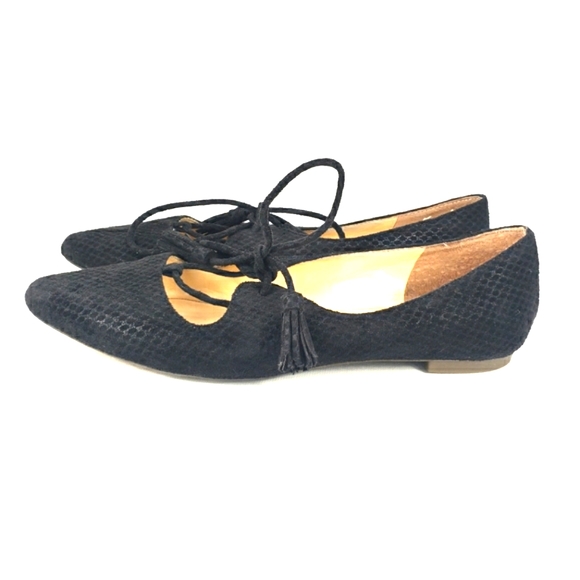 Jessica Simpson Black Vegan Suede, Tassel Lace-Up, Pointy Toe Flats. Women's 7M - Picture 2 of 12